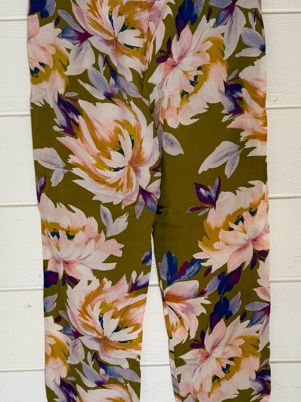 Stars Above Olive Floral Pants with Pink & Purple Blooms 100% Tencel.